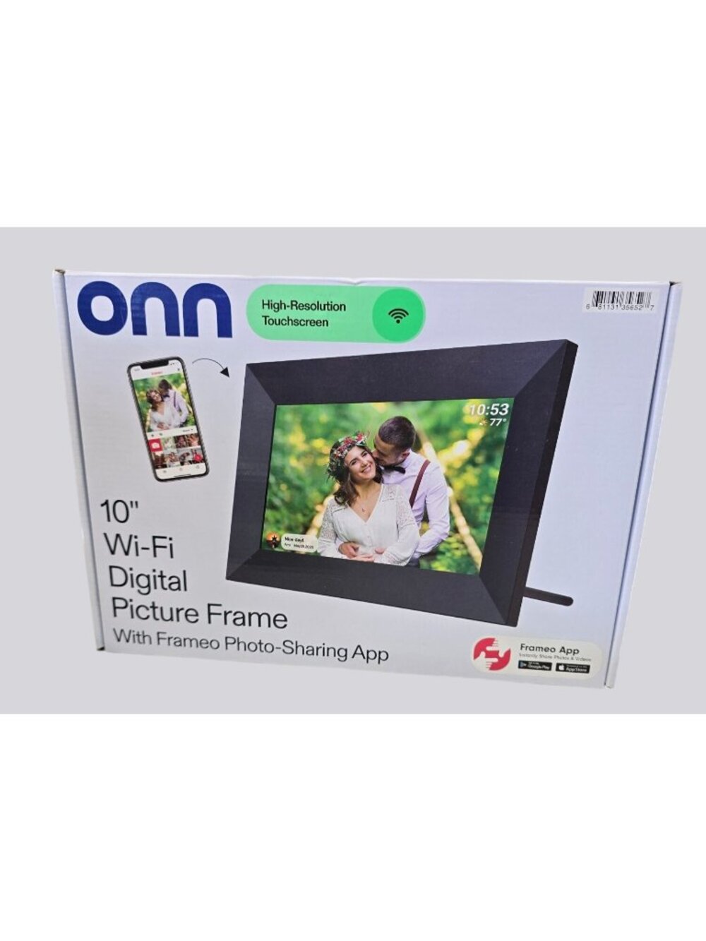 NEW Onn 10” Wi-Fi Digital Picture Frame Frameo Photo-Sharing App & Memory Card